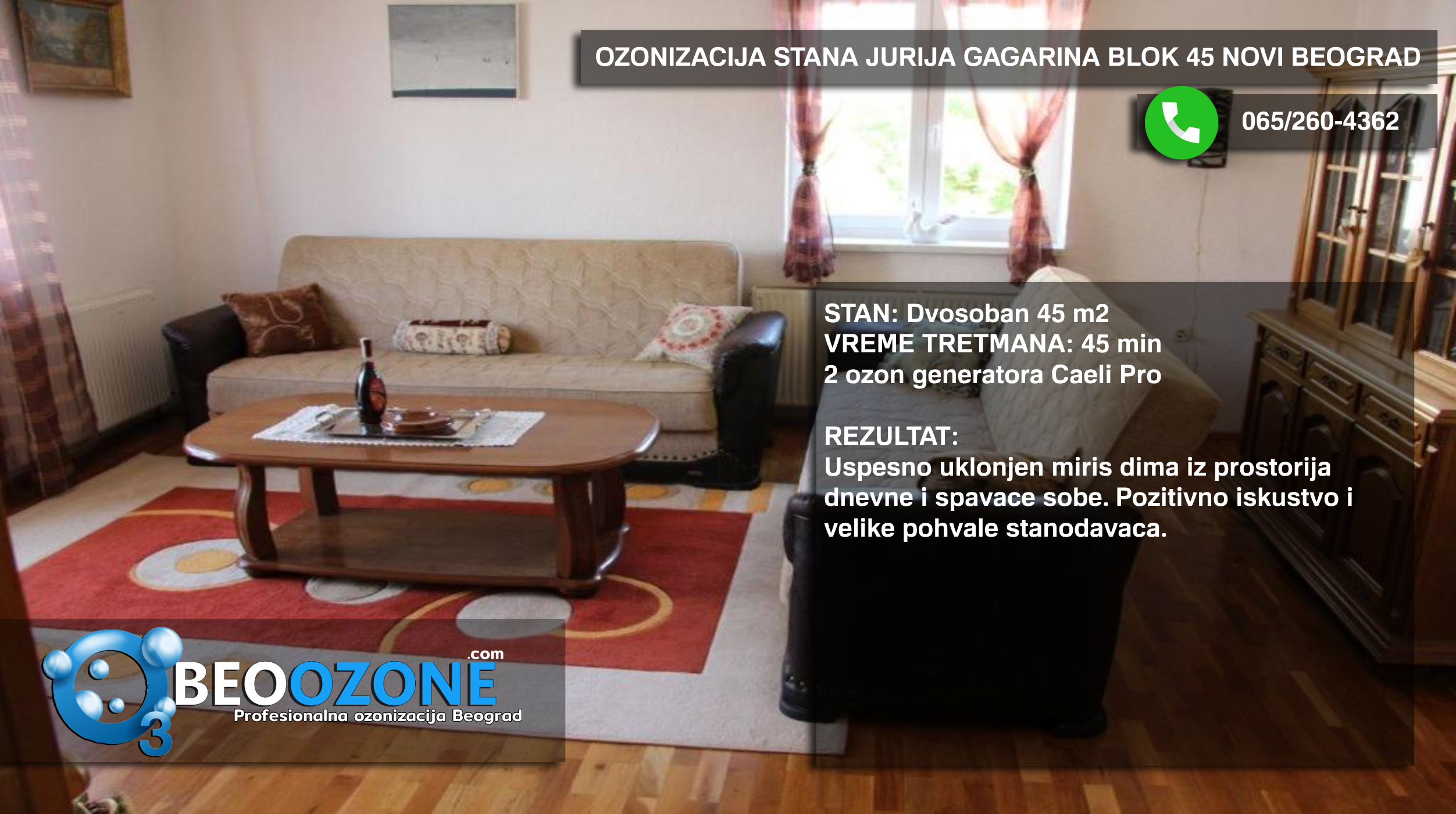 Ciscenje stana - Uspesna Ozonizacija uklanjanje mirisa dima - Novi Beograd Jurija Gagarina Blok 45 Dvosoban…